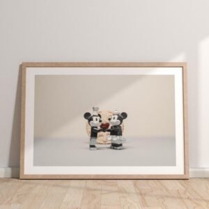 LEGO Mickey and Minnie Mouse It Must Be Love Print - Romantic Wall Art Print (A3, A4, A5)