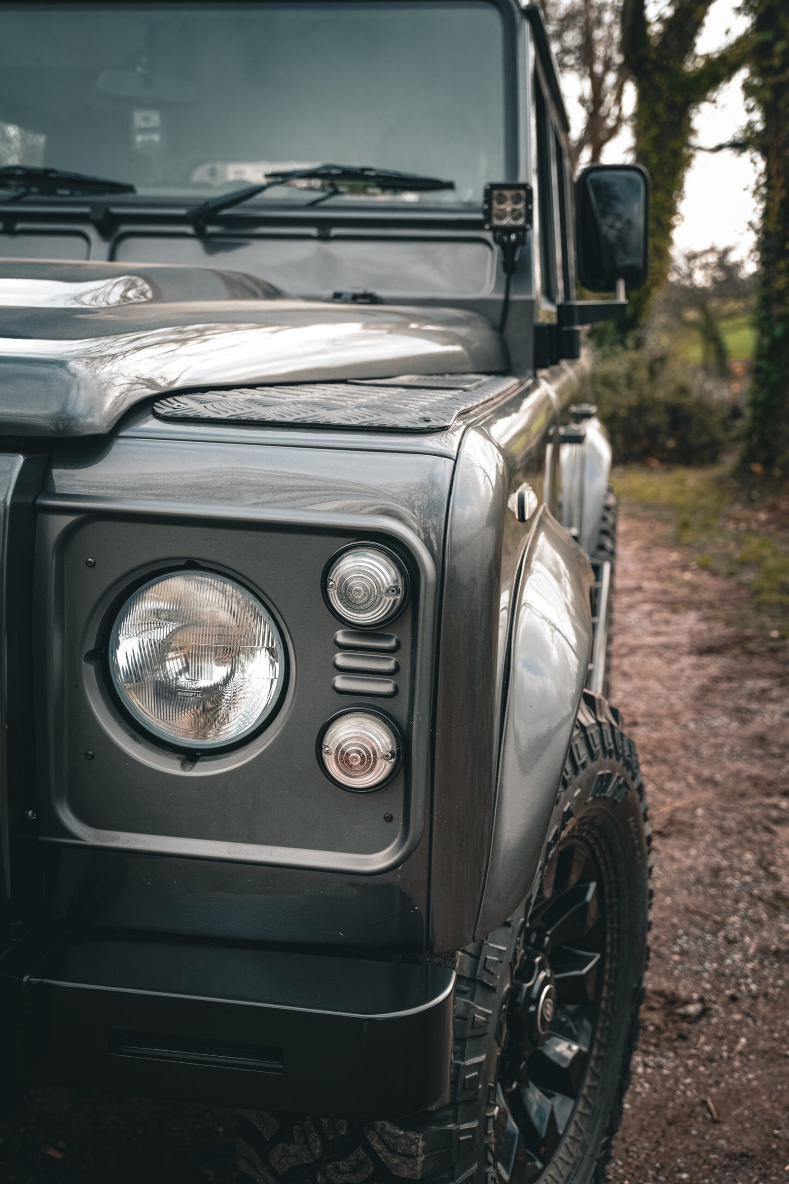 Land Rover Defender billet machines hinges and other upgrades Somerset woodland track